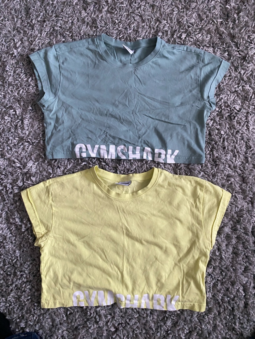 Gymshark - Sage Green and yellow Cropped Tee - 2 T-shirts for $30